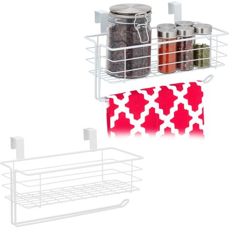 2x Portaspezie da Appendere, Mensola con Portasciugamani, Cucina & Bagno, Portascottex, HLP: 18x31x17cm, Bianco