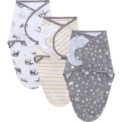 Pack de tres mantas para envolver bebés, aptas para recién nacidos, y sacos de dormir para bebés de 0 a 6 meses, 100 % algodón puro. (1/5)