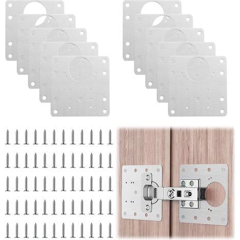 10 Piezas Placa de Reparación de Bisagra, Bisagra Puerta Armario con 60 Tornillos, Kit de Reparación de Placas con Orificio de Reparación para Bisagras de Muebles para Muebles de Madera, Puertas de Co (1/5)