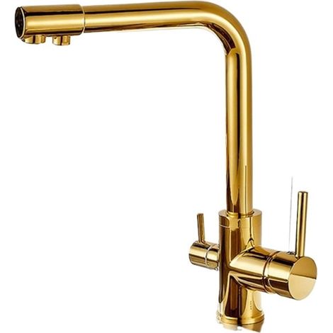 Küchenarmatur mit Filter für gleichmäßigen Wasserdurchfluss, kompatibel mit Küchenarmaturen, Aufsatzmontage, Warm- und Kaltwassermischer, Gold (1/5)