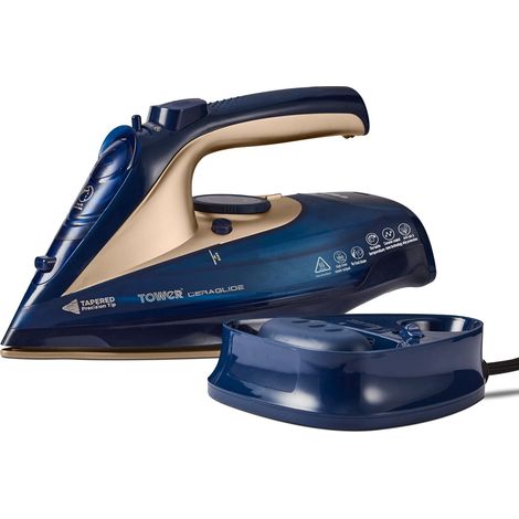 Tower T22008BLG CeraGlide Cordless Steam Iron with Ceramic Soleplate and Variable Steam Function, Blue and Rose Gold (1/5)