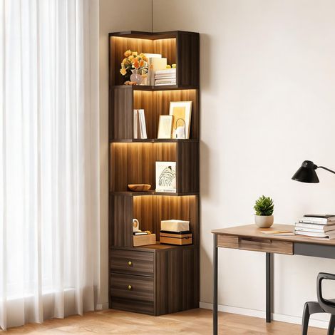 Étagère d'angle en bois MDF avec éclairage LED 45 x 43,5 x 180 cm (1/5)