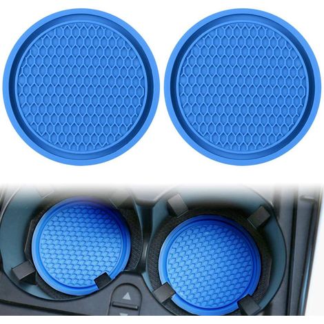 Lot de 2 Coasters Auto Bleus, Accessoire Porte-Gobelet, Inserts Antidérapants en Silicone pour Voiture, Tapis de Protection Universel (1/5)