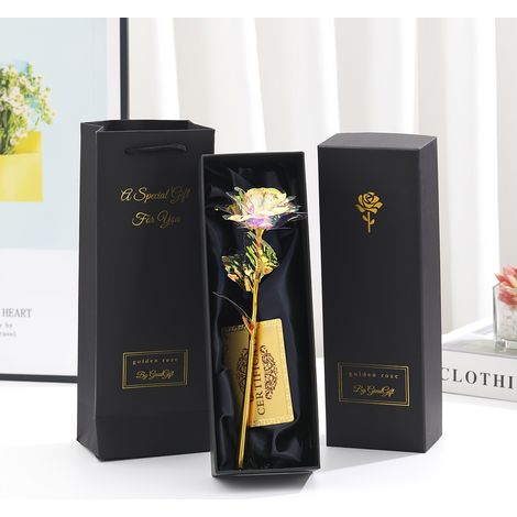 Coffret Cadeau Rose en Feuille d'Or pour Fête d'Anniversaire ou Cadeau pour Petite Amie - Rose Artificielle en Boîte (1/5)