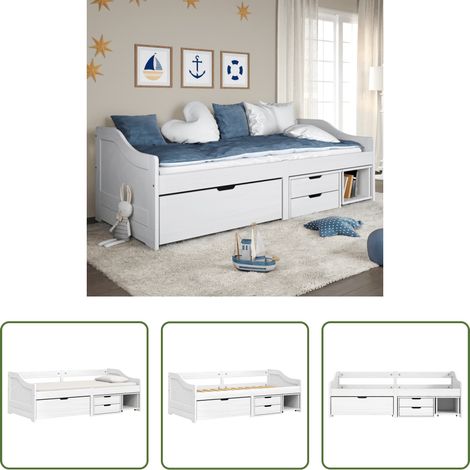 vidaXL Bois de pin - Lit de jour avec 3 tiroirs sans matelas IRUN blanc 90x200 cm (1/5)