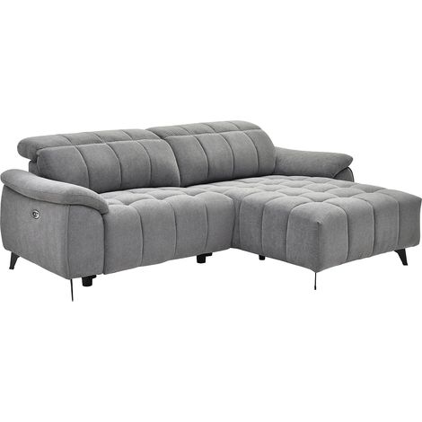 Vente-Unique – Canapé d'angle relax électrique 4 places en tissu texturé gris – Têtières ajustables – Design contemporain – Éco-responsable OEKO-TEX® (1/5)
