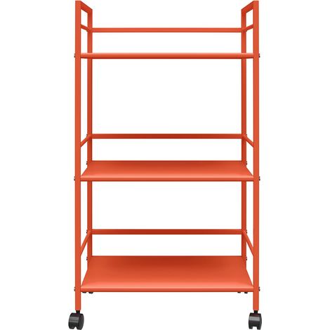 Chariot roulant en métal orange – 3 étagères – Dimensions 30,11 H x 16,81 L x 11,4 P – Roulettes verrouillables pour stabilité