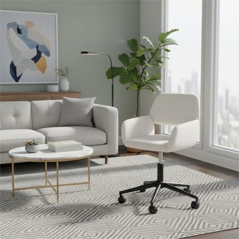 Fauteuil Design Scandinave, Assise Moelleuse Beige, roulettes Noires Robustes, Hauteur Réglable, 360° Pivotante, Utilisation Polyvalente, pour Salon Chic, Chambre ou Bureau (1/5)