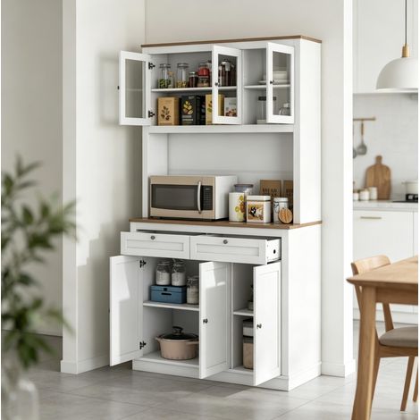 Aparador de cocina 100x40x180 cm MDF blanco, 2 cajones y almacenamiento modular - CHICFURN (1/5)
