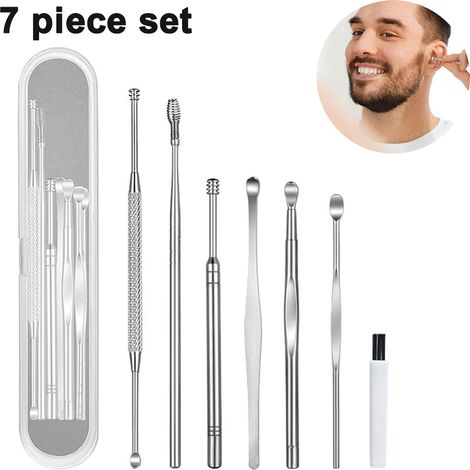 Kit de nettoyage des oreilles (7 pièces) comprenant un cure-oreilles, une brosse de nettoyage et une boîte de rangement. (1/4)