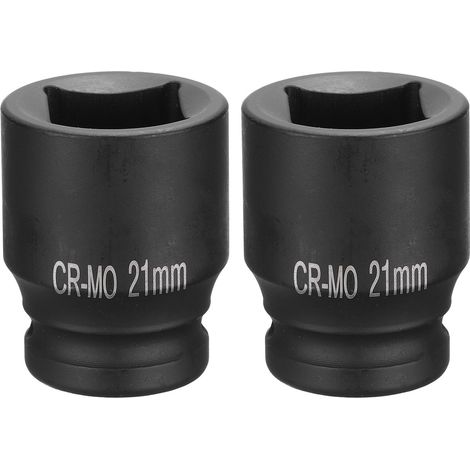 2Pcs 4 Pointe Douille Carrée 1/2" Drive 21mm Douille à Choc Carrée Métrique CR-MO Douilles de Roue Standard Noircissantes Outil de Douille Pneumatique pour Réparation Automobile (1/5)