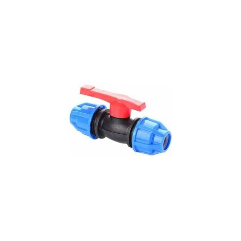 MDPE-Polyethylen-Kugelhahn, 20 mm Kompressionshülse, Druckwert 16 bar, 20 °C. Nur für Kaltwassersysteme geeignet. Geeignet für Schwimmbäder, Teiche, Aquarien.