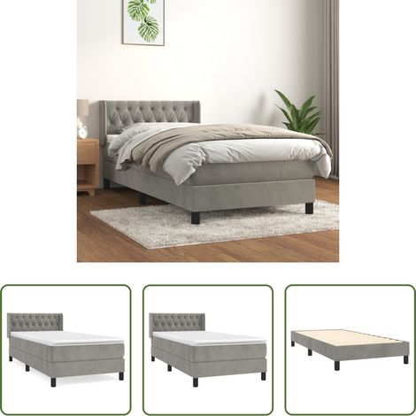 Samtbett - Boxspringbett mit Matratze Hellgrau 90x190 cm Samt (1/5)