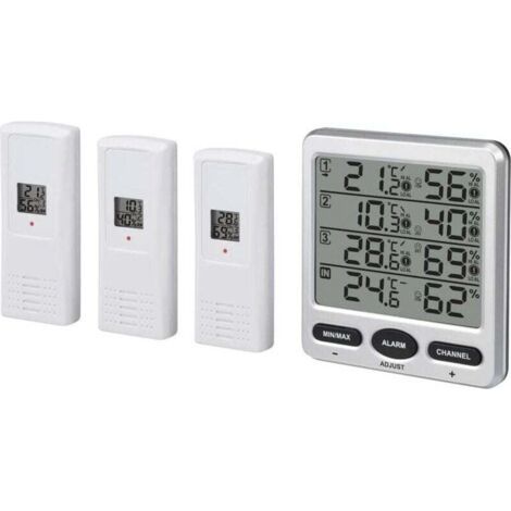 BUNTHAUS Drahtloses 433-MHz-Digital-LCD-Thermo-Hygrometer für den Innen- und Außenbereich mit drei Fernsensoren und Komfortpegelalarmfunktion