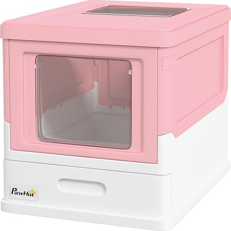 Geschlossene Katzentoilette aus Polypropylen mit 2 Türen, Schaufel und herausnehmbarer Schublade, 47,5 x 35,5 x 36,7 cm, rosa und weiß