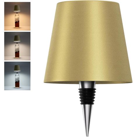 Lampe bouteille rechargeable avec 3 modes d'éclairage de couleur, éclairage LED sans fil pour comptoir de bar et décoration intérieure, élégante finition or Placer.