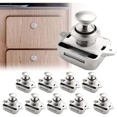 10er-Pack Druckknopf-Schrankschlösser, schlüssellose Riegel, Druckknopfriegel, passend für 15–18 mm dicke Türen von Wohnmobilen, Booten, Vans, Yachten, Campern, Autos und Schränken