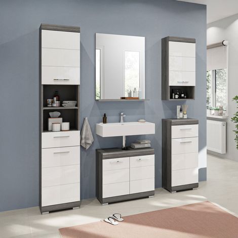 Scout ensemble de meubles de salle de bains S68 blanc brillant, gris.