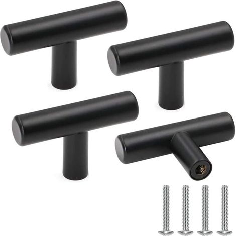 4 Möbelknöpfe, schwarze Edelstahl-Schranktürgriffe, Vintage-Schubladenknöpfe mit Schrauben für die Inneneinrichtung. (1/4)