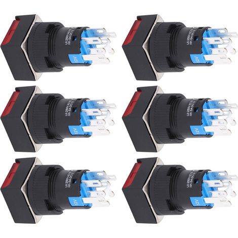 25 interrupteurs bouton poussoir à verrouillage automatique, 8 broches, ABS et laiton, 16mm, 12V, rouge, avec voyant, lot de 25 pièces (1/5)