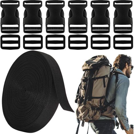 Attache Sangle Nylon 6m Boucle Rapide Plastique Tri Glide 6 Paires Noir, Attache Sangle Sac à Dos Réglage Boucle à Déclenchement Latéral Clip Fermoir Boucles de Remplacement Coulissante (1/5)