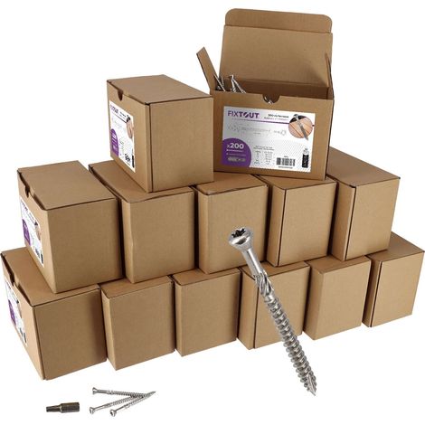 Lot de 2600 vis terrasse inox A2 – Tête fraisée réduite TX 25 – 13 embouts offerts – Diamètre 5mm – Longueur 60mm pour bois dur