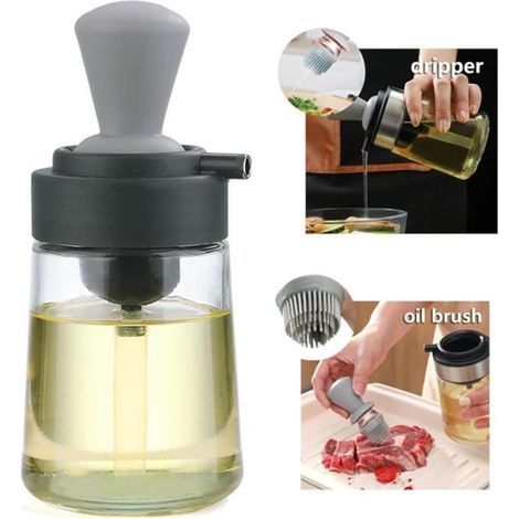 Bouteille d'Huile.Distributeur d'huile d'olive en Verre.Pinceau de Cuisine.Pinceau à Huile en Silicone.pour Vinaigre.Pâtisserie.BBQ