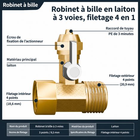 Vanne en T monobloc en laiton 3/8 pouce pour purificateur d'eau 3 réf 4252 6 × 6 × 7 cm 80 g – Livraison gratuite