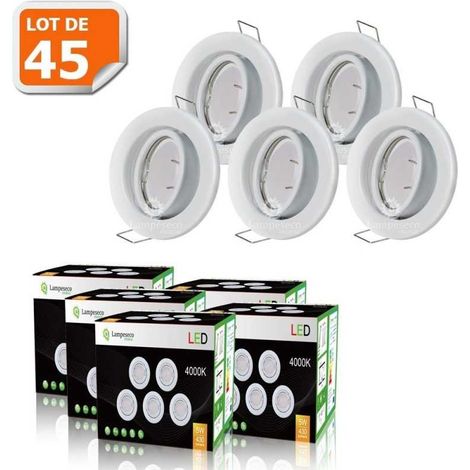 Lampesecoenergie – Lot de 45 spots LED encastrables orientables 5W – Ampoules GU10 blanches neutres 4000K – Tension 220-240V – Luminosité 460LM (1/5)