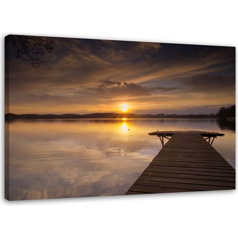 Tableau sur toile Pont vers le lac Coucher de soleil 60x40 (1/5)