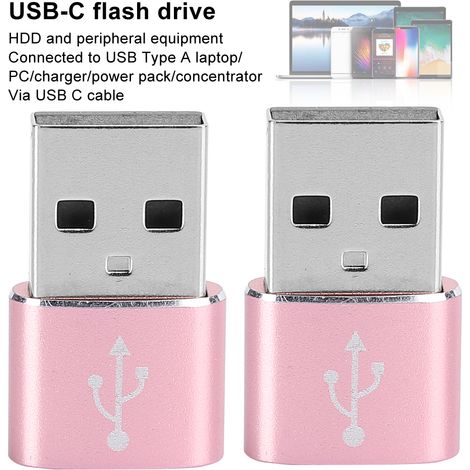 Adaptateur USB-C vers USB en Alliage d'Aluminium pour Charge et Transfert de Données - 2 Pièces Rose (1/5)