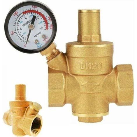 Réducteur de pression d'eau réglable DN20 en laiton avec manomètre, fixation 3/4 pouce, pour installation plomberie domestique et sanitaire (1/4)