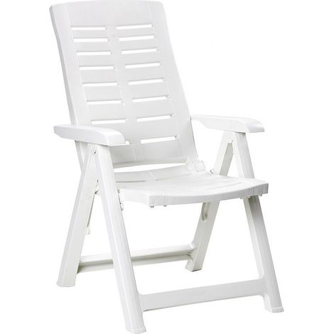 EDM – Fauteuil de jardin pliant multipositions en polypropylène blanc – Dimensions 60x61x109cm – Dossier réglable pour confort extérieur