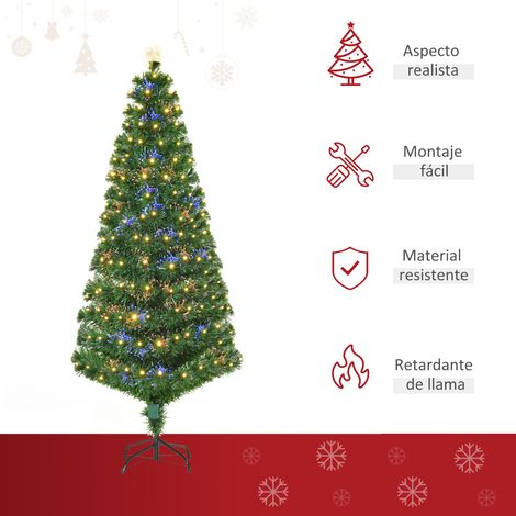 HOMCOM Árbol de Navidad 180cm Artificial Árbol con Soporte Metálico Luces LED Multicolores Verde Natural Material PVC (1/5)