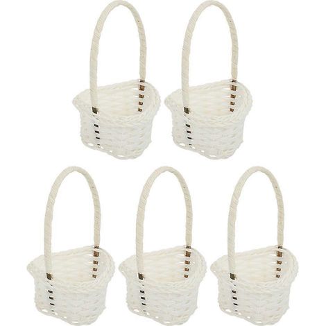 Lot de 5 paniers en rotin synthétique style champêtre, petits paniers à fleurs, paniers à fruits-9X15CM-White (1/3)