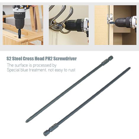 Jeu de 10 embouts de tournevis cruciformes PH2 en acier S2, tige hexagonale 1/4 pouce, 200 mm