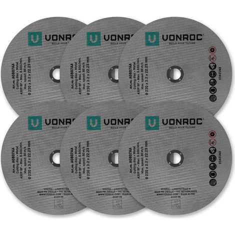 VONROC Discos de corte - Ø230mm - Acero inoxidable y metal - 6 piezas - Universal