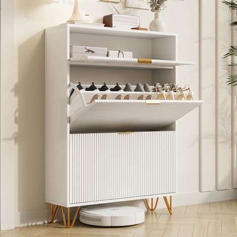 ADWOLT Meuble à Chaussures Blanc ,Armoire de Rangement pour Chaussures ,20 Paires ,Entrée Couloir Chambre, Poignées et pieds dorés,80x24x118.5 cm (1/5)