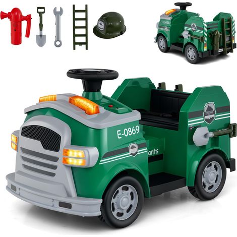 COSTWAY Macchina Elettrico per Bambini 12V, Auto Cavalcabile con Pala, Estintore, Scala, Casco di Sicurezza, 4 Ruote, Sirena e Clacson, Camion Realistico dei Pompieri per Bambini 3-8 Anni (Verde) (1/5)