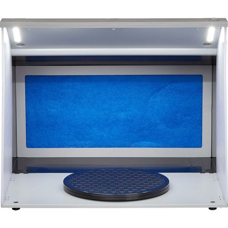 Cabine de peinture aérographe portable avec 4 LED, double ventilation, plateau rotatif et tuyau de 1,8 m pour modèles, loisirs créatifs. (1/5)