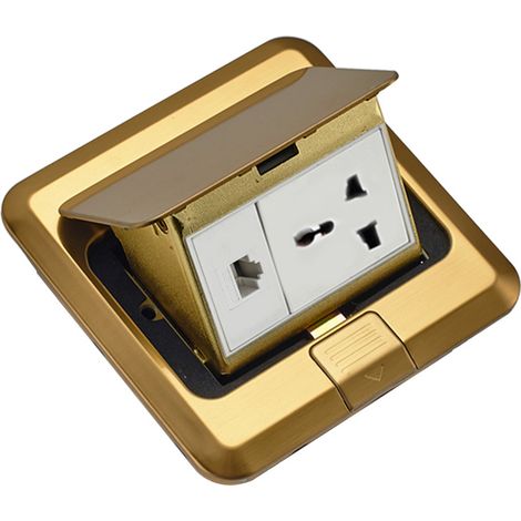 Prise de sol encastrable dorée – multi-prises 3 trous + RJ45, universelle et professionnelle