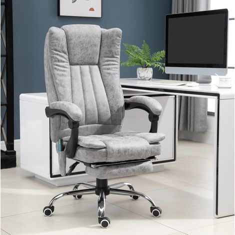 Sillón de oficina con masaje y calefacción, reclinable 135°, reposapiés, gris (1/5)