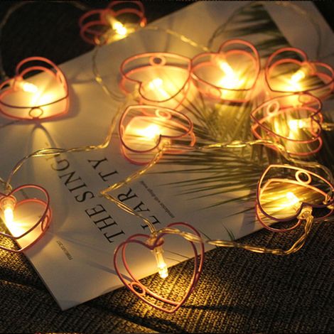 Guirlande lumineuse à 10 LED en forme de cœur, 1,65 m, fonctionnant sur piles, blanc chaud, idéale pour décorer une chambre, une fête, un mariage, un festival ou un arbre. (1/5)