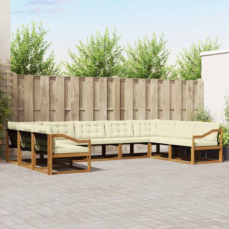 Outdoor-Sofagarnitur mit Kissen 9 pcs Natur und Creme