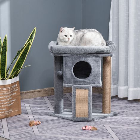 Petit Arbre Grattage Chats 57 Rampe Jute Lit Balle Suspendue Animaux Compagnie Gris 40x40x57cm