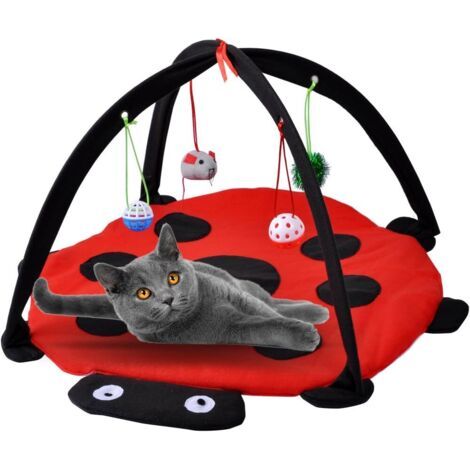 L'ensemble comprend : 1 panier + 4 jouets : balle, clochette, souris, plume, chat, chiot, tapis, matelas, coussin et parc. (1/5)