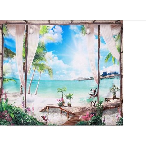 Tapiz, Fondo para dormitorio, Decoración de pared, 130150cm, Playa junto al mar, Toalla para sofá cama, Manta, Poliéster, Azul (1/5)
