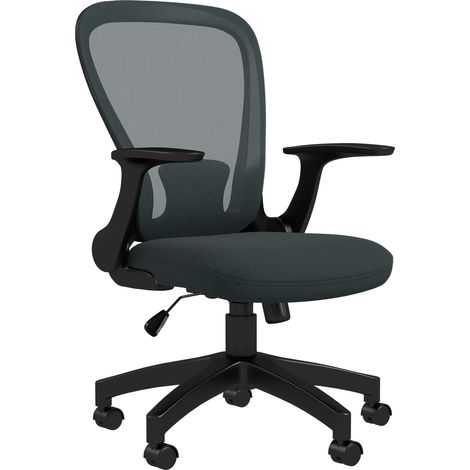 Ergonomic Office Chair, Mesh Desk Chair with Flip-up Armrest, Lumbar Back Support, Swivel Wheels, Grey (1/5)