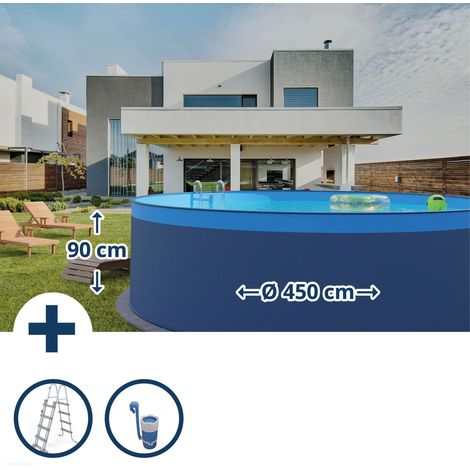 Stahlwandpool Set rund Acapulco 450x90 cm, Stahl 0,3 mm anthrazit, Folie 0,2 mm blau, overlap (1/5)