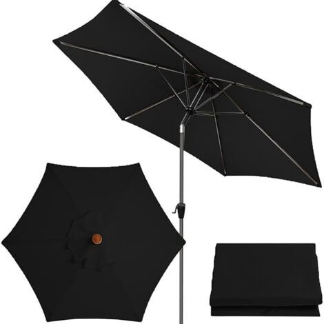 Toile de rechange pour parasol de jardin, adaptée aux tables et chaises d'extérieur (toile uniquement), noire, 3 mètres, 6 baleines (1/5)